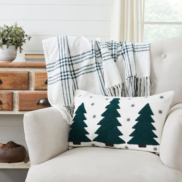 Pine Grove Plaid Embroidered Trees Pillow Cover 14x22 VHC Brands - The Fox Decor